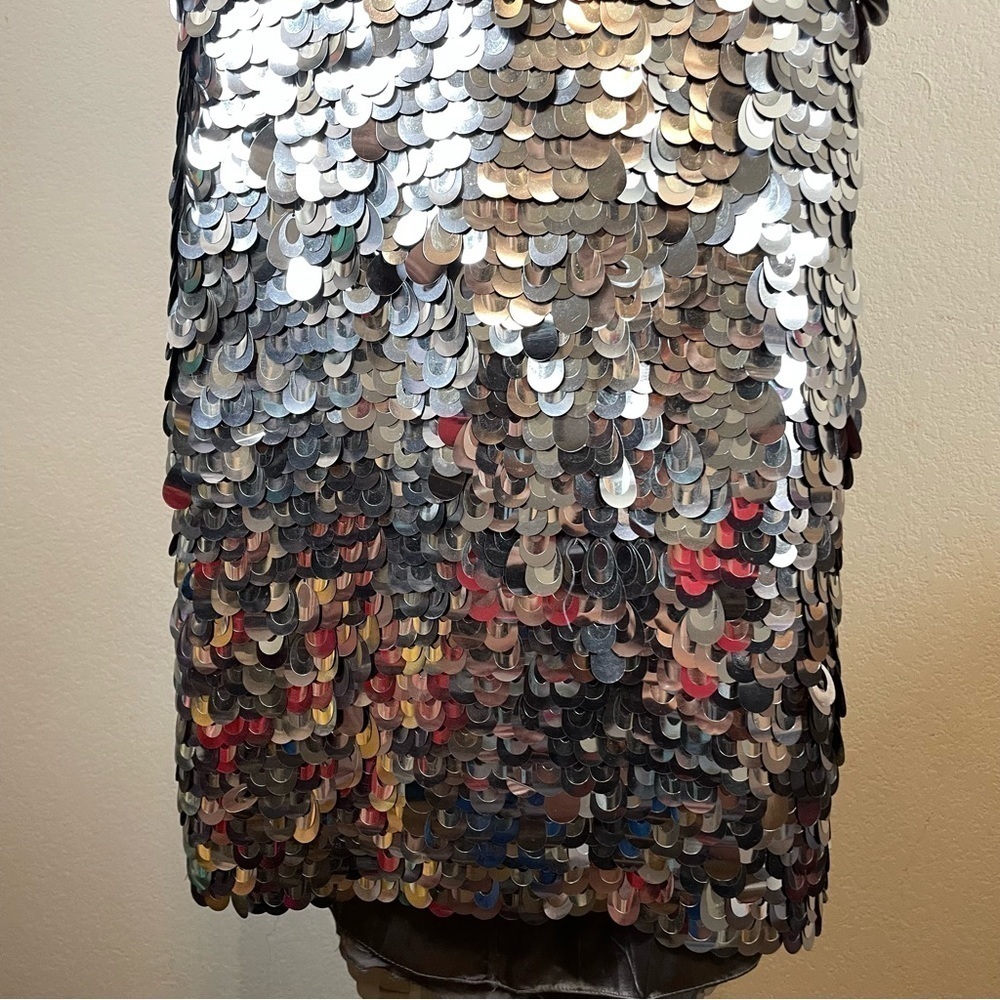 Beyond by Jovani Silver Cocktail Sequin Gray Halter Mini Dress 100% Silk Size 8 - Picture 4 of 12
